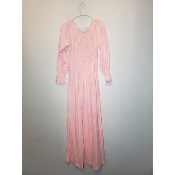 Vtg 70s Gilead Women L Nightgown Peasant Boho Flower Pink Maxi Semi Sheer Hippie - Picture 2 of 8